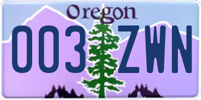 OR license plate 003ZWN