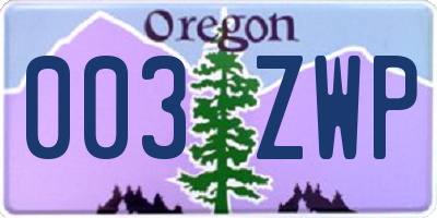 OR license plate 003ZWP