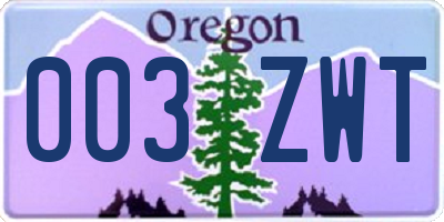 OR license plate 003ZWT