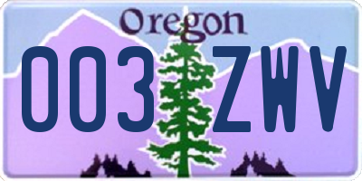 OR license plate 003ZWV