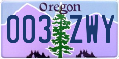 OR license plate 003ZWY