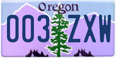 OR license plate 003ZXW