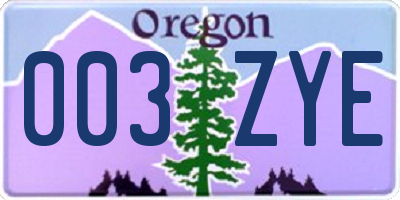 OR license plate 003ZYE