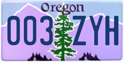 OR license plate 003ZYH