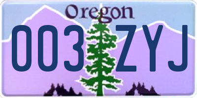 OR license plate 003ZYJ
