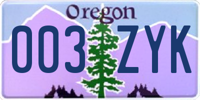 OR license plate 003ZYK