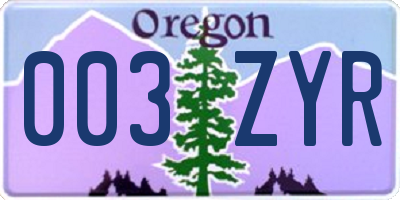 OR license plate 003ZYR