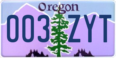 OR license plate 003ZYT