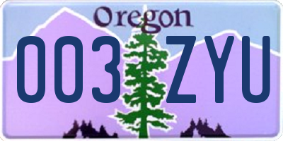 OR license plate 003ZYU