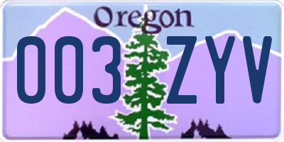 OR license plate 003ZYV
