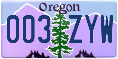 OR license plate 003ZYW