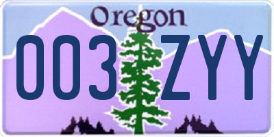 OR license plate 003ZYY