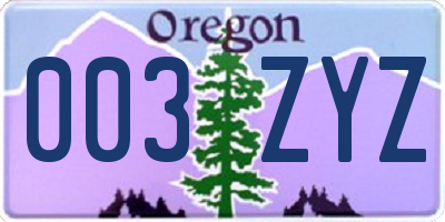 OR license plate 003ZYZ