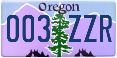 OR license plate 003ZZR