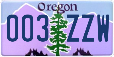 OR license plate 003ZZW