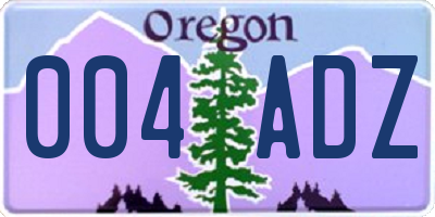 OR license plate 004ADZ