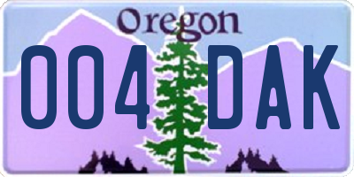 OR license plate 004DAK