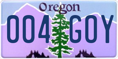 OR license plate 004GOY