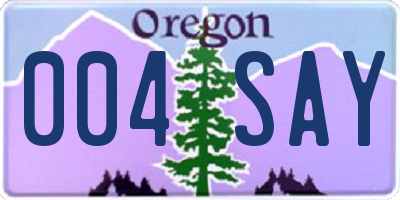 OR license plate 004SAY