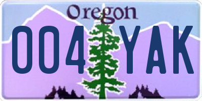 OR license plate 004YAK