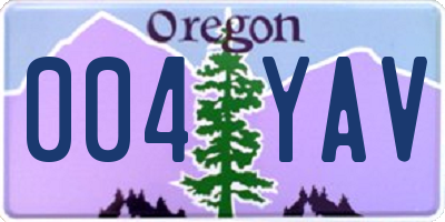 OR license plate 004YAV