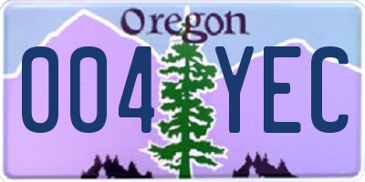 OR license plate 004YEC