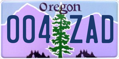 OR license plate 004ZAD