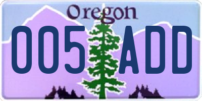 OR license plate 005ADD