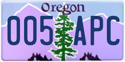 OR license plate 005APC