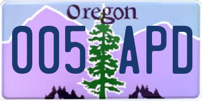 OR license plate 005APD