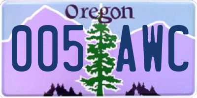 OR license plate 005AWC