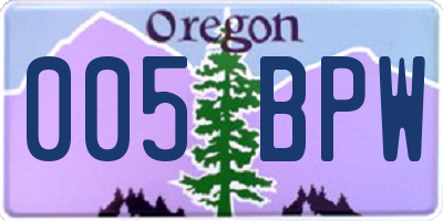 OR license plate 005BPW