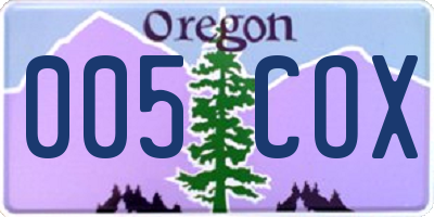 OR license plate 005COX