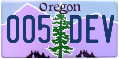 OR license plate 005DEV