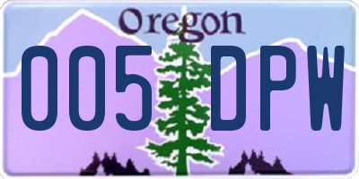 OR license plate 005DPW
