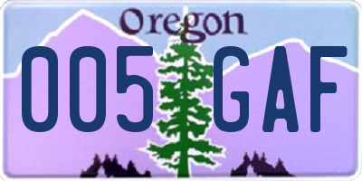 OR license plate 005GAF