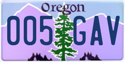 OR license plate 005GAV