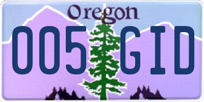 OR license plate 005GID