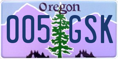 OR license plate 005GSK