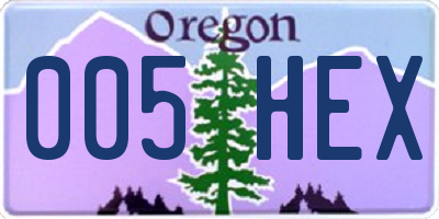 OR license plate 005HEX