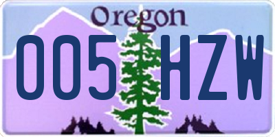 OR license plate 005HZW