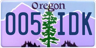 OR license plate 005IDK