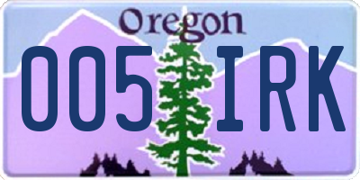 OR license plate 005IRK