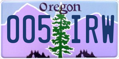 OR license plate 005IRW