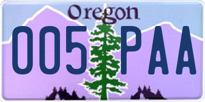 OR license plate 005PAA