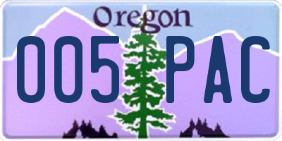 OR license plate 005PAC