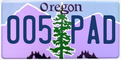OR license plate 005PAD