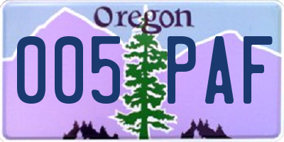 OR license plate 005PAF