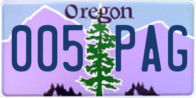 OR license plate 005PAG
