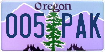 OR license plate 005PAK